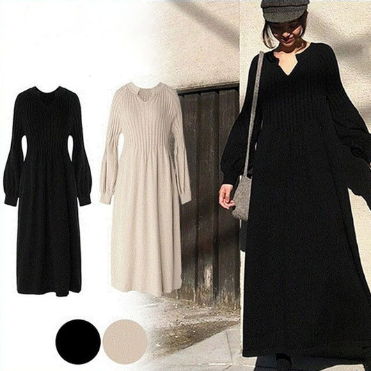 🔥HOT Sale 🔥Women's Solid Color Knitted Long-sleeve Maxi Dress