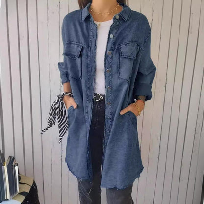 Women’s Faux Denim Comfortable Lapel Coat Shirt