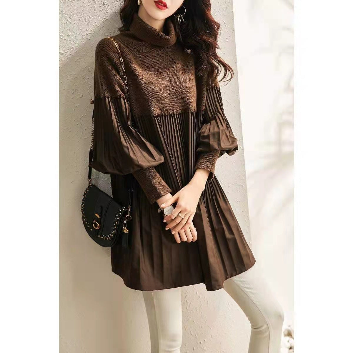 🎀Limited time 45% OFF🎀Plus Size Solid Color Lantern Sleeve Knit Dress