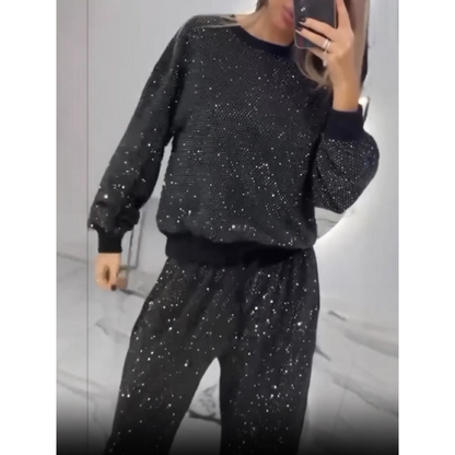 🖤Early Black Friday Sale:51% OFF🎁Sequined Loose Fit Top and Wide Leg Pants Two-Piece Set