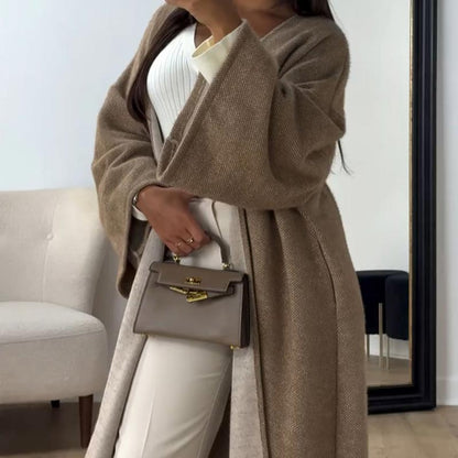 Autumn and Winter Loose Solid Color Cardigan Coat for Women