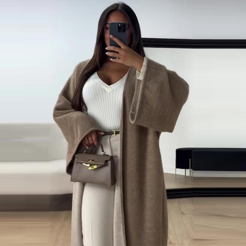 Autumn and Winter Loose Solid Color Cardigan Coat for Women