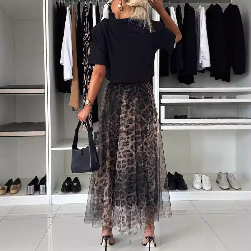 🔥🖤Early Black Friday Sale:50% OFF🎁Leopard Print Layered Design Bustier Maxi Skirt