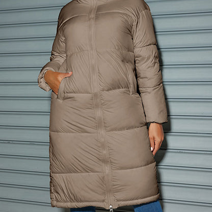 Women's Long Quilted Puffer Coat With Stand Collar