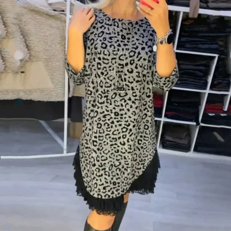 🎅Early Xmas Sales - 50% OFF🎄Women’s Lace Trim Leopard Print Dress