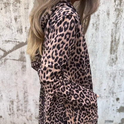 Women's Hooded Leopard Print Open-Front Trench Coat