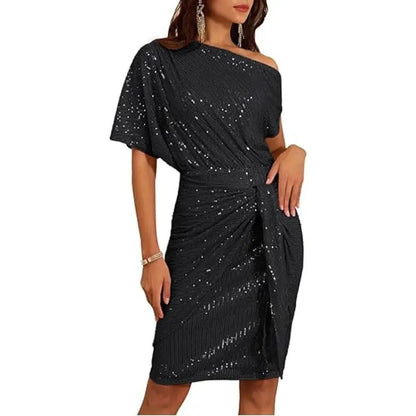 50%off🔥Sparkly One-Shoulder Ruched Dress