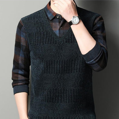 🎄🎅Christmas special offer🎁 Men's Faux Two Piece Thickened Sweater