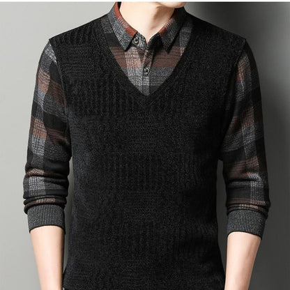 🎄🎅Christmas special offer🎁 Men's Faux Two Piece Thickened Sweater