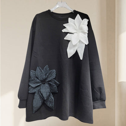 Women's Loose Sweatshirt with 3D Floral Decoration