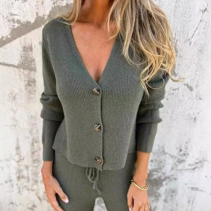 Knitted Cardigan Sweater & Pants 2-Piece Set