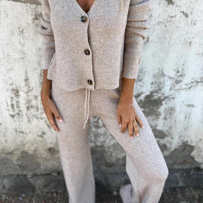 Knitted Cardigan Sweater & Pants 2-Piece Set