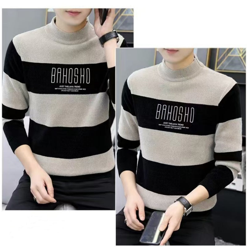 Men's Striped Knit Crew Neck Sweater