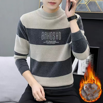 Men's Striped Knit Crew Neck Sweater