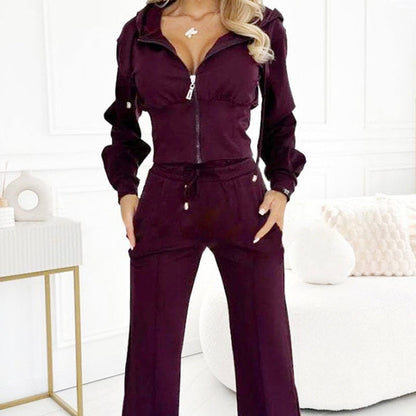 Women's Full Zip-Up Hoodie 2-Piece Tracksuit Set