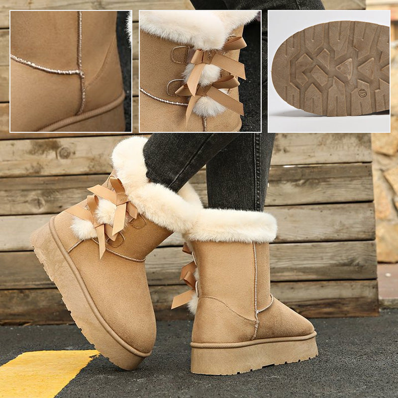 Women's Plush Bowtie Classic Platform Snow Boots