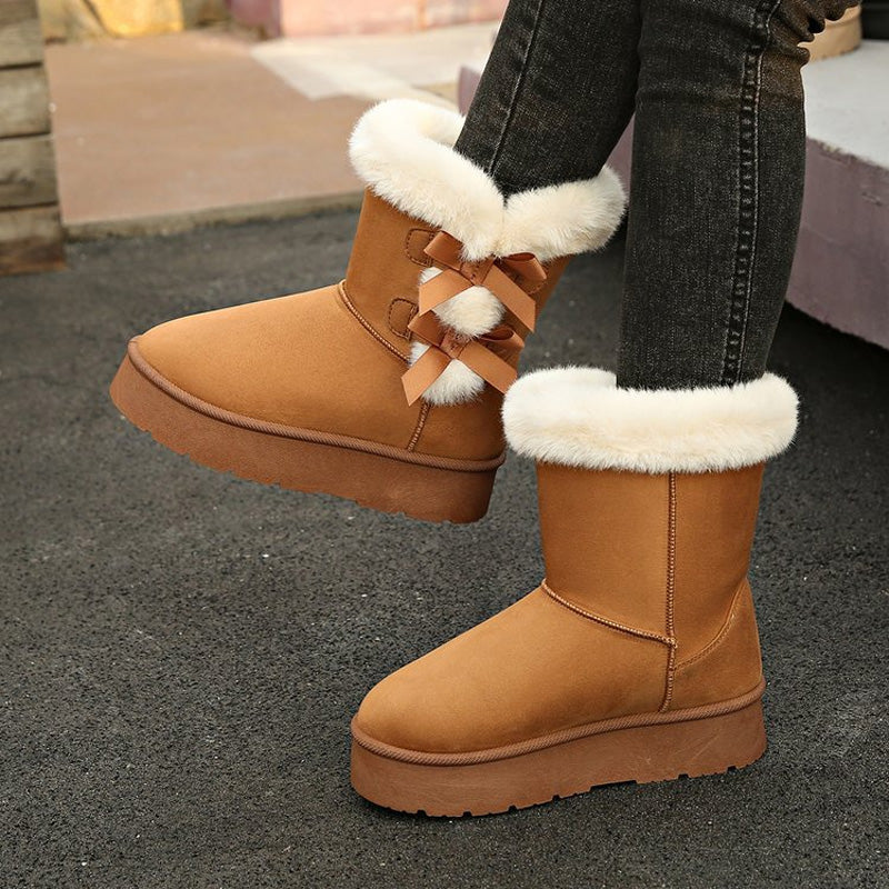 Women's Plush Bowtie Classic Platform Snow Boots