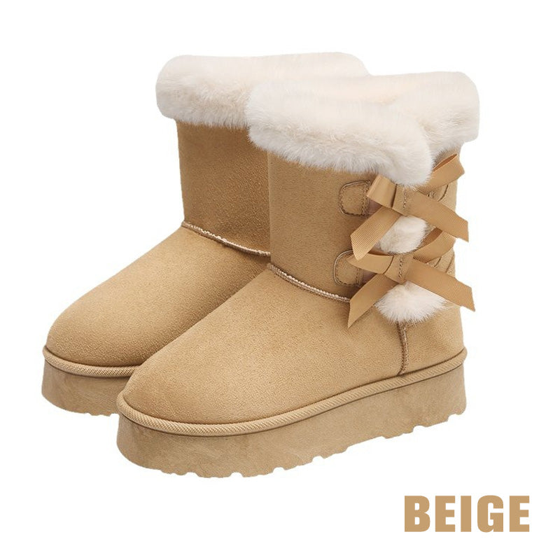 Women's Plush Bowtie Classic Platform Snow Boots