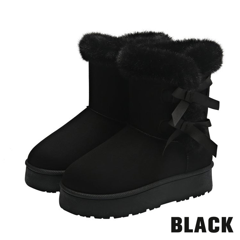 Women's Plush Bowtie Classic Platform Snow Boots