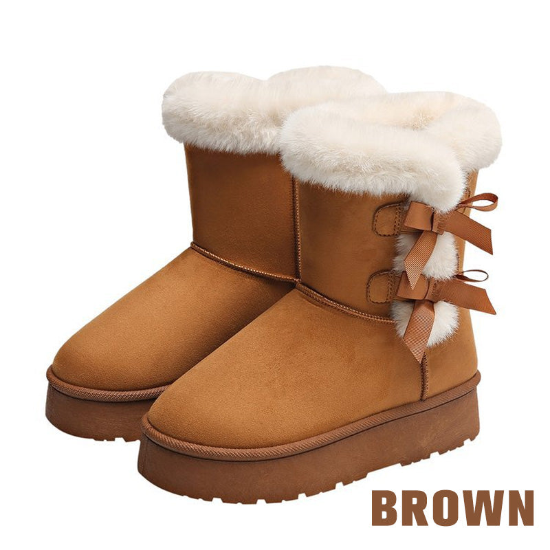 Women's Plush Bowtie Classic Platform Snow Boots