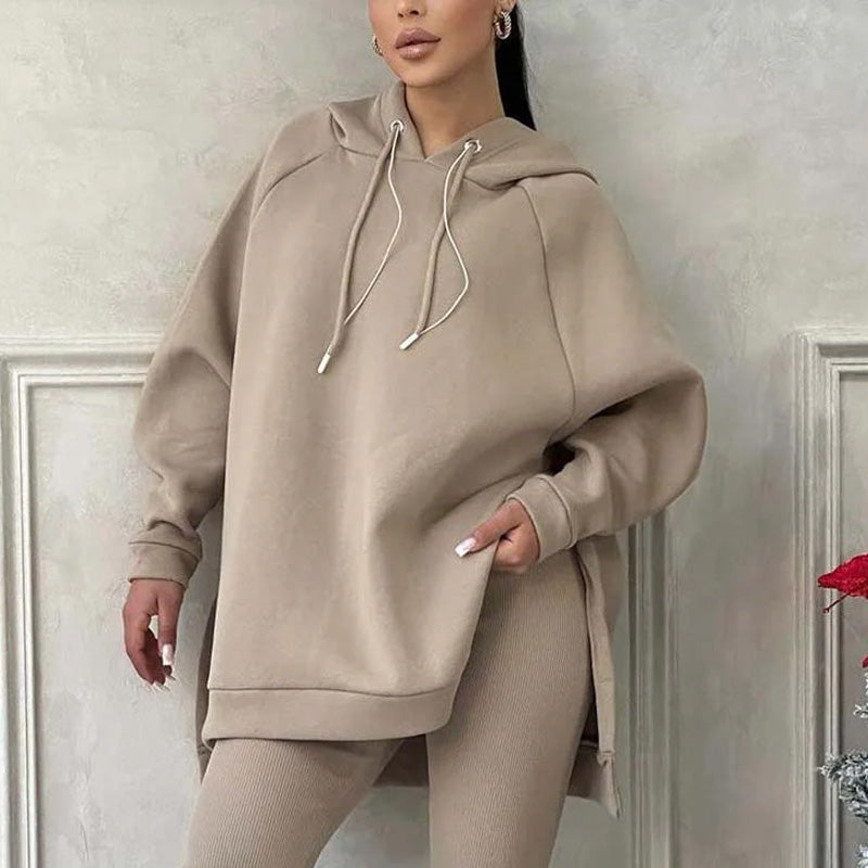 Women’s Hooded Slit Sweatshirts ＆ Pants 2-Piece Set