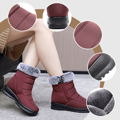 Women's Waterproof Faux Fur Zipper Snow Boots