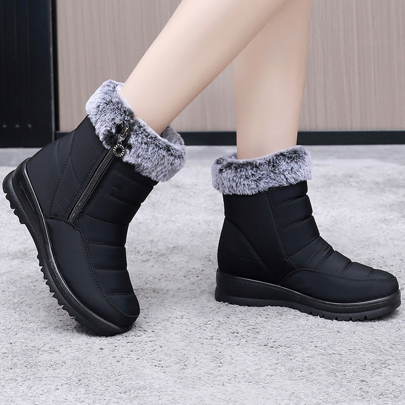 Women's Waterproof Faux Fur Zipper Snow Boots