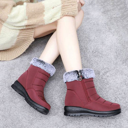 Women's Waterproof Faux Fur Zipper Snow Boots