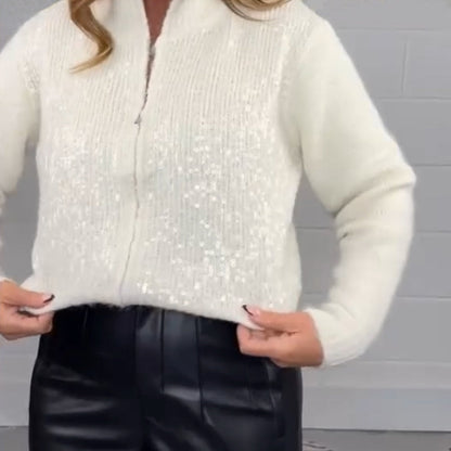 Women’s Winter Sequin Zip Up Sweater