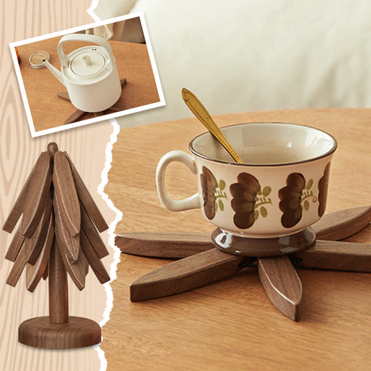 Natural Wood Tree-Shaped Folding Coaster & Decoration Set