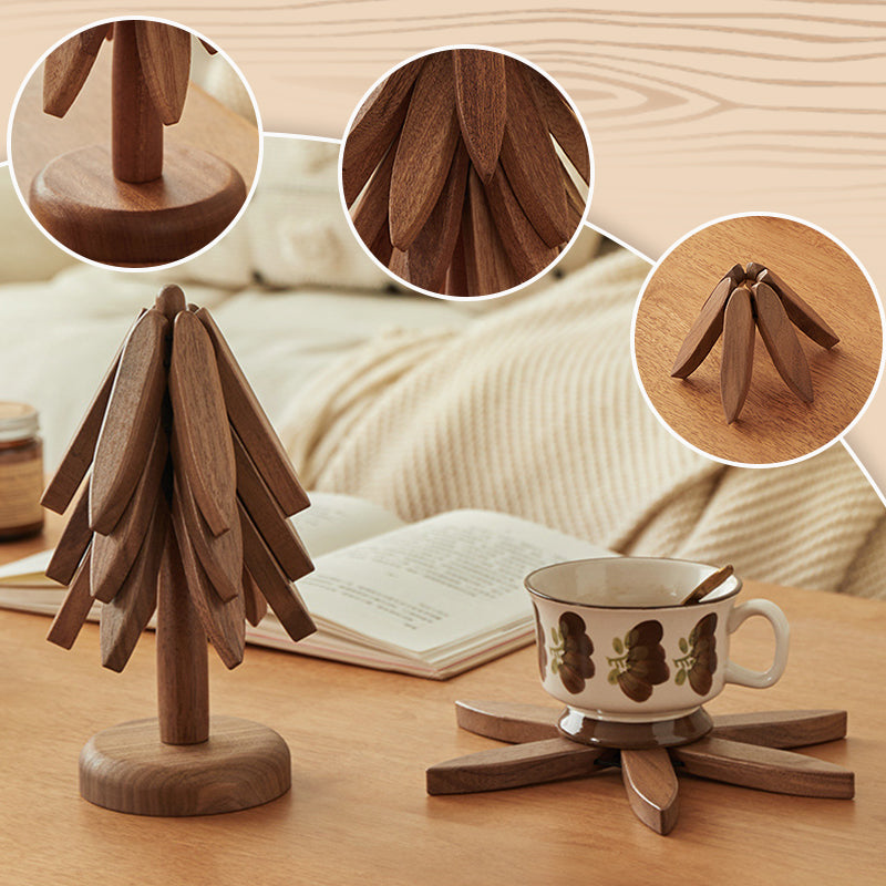 Natural Wood Tree-Shaped Folding Coaster & Decoration Set