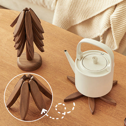 Natural Wood Tree-Shaped Folding Coaster & Decoration Set