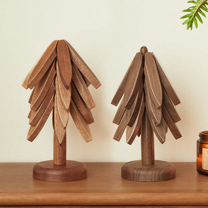 Natural Wood Tree-Shaped Folding Coaster & Decoration Set