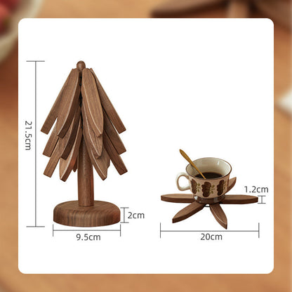 Natural Wood Tree-Shaped Folding Coaster & Decoration Set