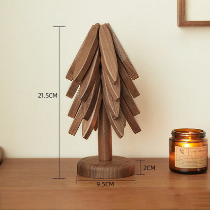 Natural Wood Tree-Shaped Folding Coaster & Decoration Set