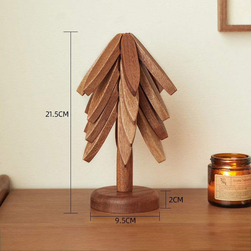 Natural Wood Tree-Shaped Folding Coaster & Decoration Set