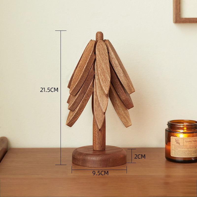 Natural Wood Tree-Shaped Folding Coaster & Decoration Set