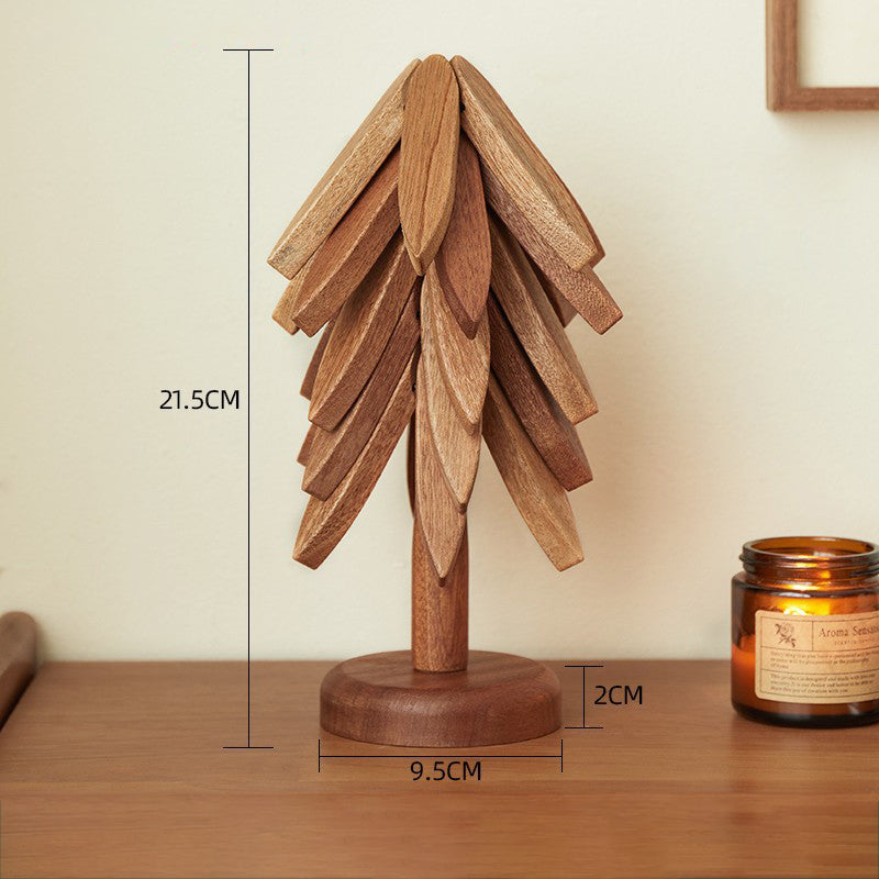 Natural Wood Tree-Shaped Folding Coaster & Decoration Set