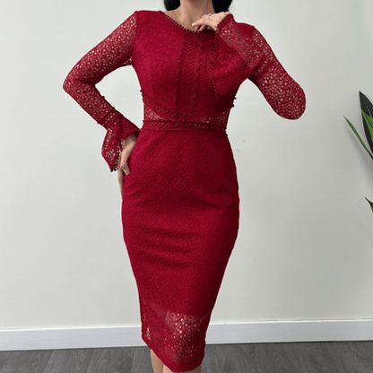 Women's Long Sleeve Lace Pencil Dress