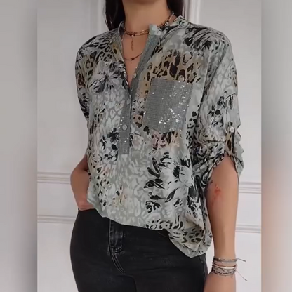 Women's Casual Half Button Printed Shirt