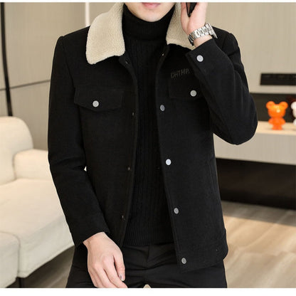 Men's Fashion Lapel Solid Color Button Thickened Jacket