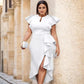 Women’s Elegant Slim Fit Ruffle High-Low Hem Dress