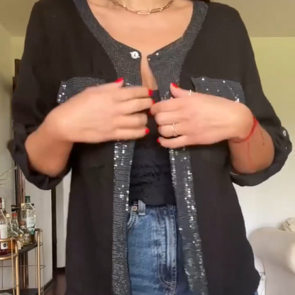 Women's Stylish Breathable Sequin-Trimmed Top