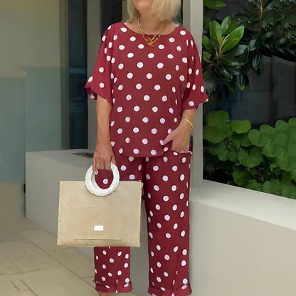 Women's Casual Polka Dot Two-Piece Set