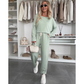Solid Color Round Neck Top & Loose Pants 2-PCS
