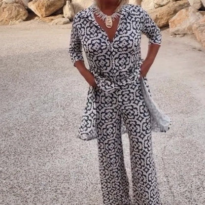 Print Button-Down Shirt & Pants 2-Piece Set