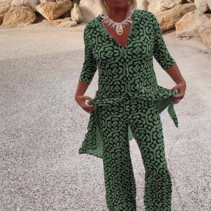 Print Button-Down Shirt & Pants 2-Piece Set