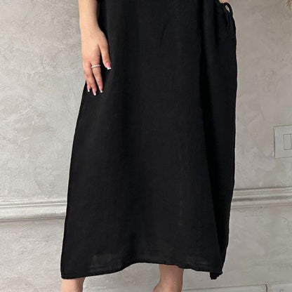 Women's Solid Color Loose Round Neck Midi Dress