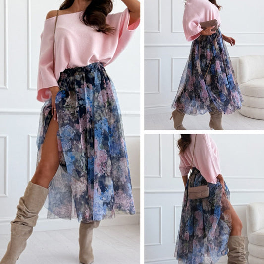 🌸Spring Specials🌸 Off-Shoulder Loose Top & Mesh Printed Skirt Set
