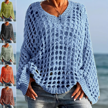 🌸💖Damen Casual Häkelstrick-Top – Einfarbiges, Leichtes Oberteil für den Alltag